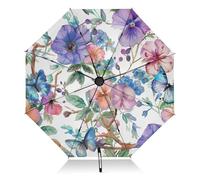 RPLIFE Ombrello da viaggio, leggero, portatile, automatico, da donna, ombrello da viaggio per pioggia, vento e sole, uccello colorato fiore