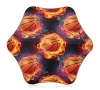 RPLIFE Ombrello per bambini con palloni da basket nero fuoco, ombrello pioggia antivento, ombrello bastone per bambini 4T-8 Y, 35 pollici baldacchino