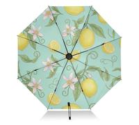 RPLIFE Ombrello per pioggia, leggero, portatile, automatico, ombrello da donna, ombrello da viaggio per pioggia, vento e sole, petali di fiori di limone turchese