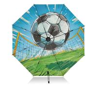 RPLIFE Ombrello pieghevole con apertura automatica e chiusura per pioggia, antivento, dimensioni compatte per zaini/borse - per viaggi, pallone da calcio dei cartoni animati