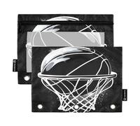 RPLIFE Pallacanestro Nero 2 Pack 3 Hole Punch Sacchetto Trasparente per Bambini Scuola, Raccoglitore Sacchetto Trasparente per Ragazzi Ragazze, 9.8″ × 7″