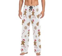 RPLIFE Pantaloni pigiama da uomo, biscotti di pan di zenzero con Babbo Natale, pantaloni bianchi da casa da uomo con tasche, pantaloni leggeri da uomo S-XXL, Biscotti Di Pan Di Zenzero Santa Bianca