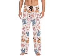 RPLIFE Pantaloni pigiama da uomo con tasche, simpatici gattini in stile cartone animato, comodi pantaloni da pigiama da uomo, taglie S-XXL, Cute Cartoon Kittens Pose, Large