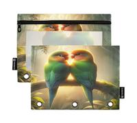 RPLIFE Parrot Tropical Love Birds 3 fori raccoglitore tasca con finestra trasparente, confezione da 2 astucci per matite per ragazze e bambini, articoli per la scuola, 24,9 × 17,8 cm (taglia unica x 2