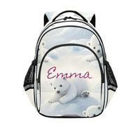 RPLIFE Personalizzato bianco Polar Bear Snow Kids Backpack per la scuola, zaino scuola elementare bambini, Neve bianca dell'orso polare, 17 Inch, Zaini Tradizionali
