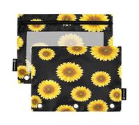 RPLIFE Petali di girasoli gialli Confezione da 2 sacchetti con cerniera a 3 fori per la scuola dei bambini, sacchetto con cerniera trasparente a 3 anelli per ragazzi e ragazze, 9,8 "× 7"