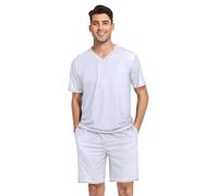 RPLIFE Pigiama da uomo a maniche corte con scollo a V, 2 pezzi, biancheria da notte con tasche, estiva, S-XXL, Nebbia di lavanda, M