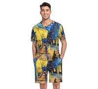 RPLIFE Pigiama da uomo a maniche corte con scollo a V, 2 pezzi, taglie S-XXL, Pittura di scene di strada, XL
