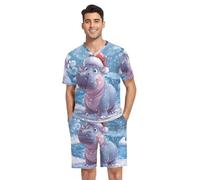 RPLIFE Pigiama da uomo a maniche corte con scollo a V, 2 pezzi, taglie S-XXL, Simpatico ippopotamo dei cartoni animati, L