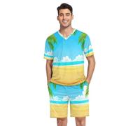 RPLIFE Pigiama da uomo a maniche corte, con scollo a V, 2 pezzi, taglie S-XXL, Summer Beach Fresh Blue, XXL