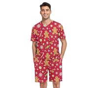 RPLIFE Pigiama da uomo a maniche corte pigiama set loungewear con tasche, S-XXL, Natale Candy Fiocco di neve Rosso, XL