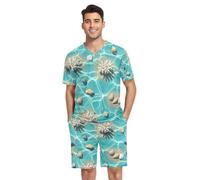 RPLIFE Pigiama da uomo a maniche corte pigiama set loungewear con tasche, S-XXL, Spiaggia subacquea Scene Sabbia, S
