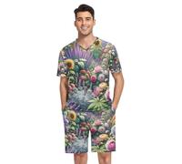 RPLIFE Pigiama da uomo, a maniche corte, scollo a V, 2 pezzi, con tasche, taglie S-XXL, Lavanda Girasoli Rose Peonia, M
