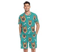 RPLIFE Pigiama da uomo, a maniche corte, scollo a V, 2 pezzi, taglie S-XXL, Cartone animato Pastore Tedesco Cane, L