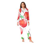 RPLIFE Pigiama di Natale di un pezzo bianco delle mele rosse dell'acquerello, morbido costume di un pezzo per le donne adulte, Acquerello Mele Rosse Bianche, XXX-Large
