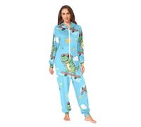 RPLIFE Pigiama di un pezzo degli uomini delle donne blu del dinosauro sveglio del fumetto, abbigliamento della casa delle donne degli uomini, Carino Dinosauro Cartoon Blu, XXX-Large