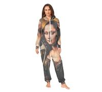 RPLIFE Pigiama intero con cappuccio, per adulti, con la Mona Lisa, per uomo e donna, Gioconda, S