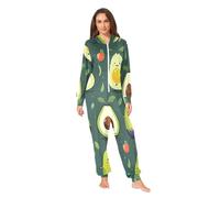 RPLIFE Pigiama intero per adulti con avocado, morbido peluche natalizio, con cappuccio e cerniera, per uomo e donna, Avocado Carini, 3XL