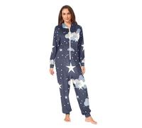 RPLIFE Pigiama intero per adulti, con stelle bianche, nuvole, blu navy, morbido con cappuccio, costume da notte per uomo donna Natale, Stelle Bianche Nuvole Blu Navy, XX-Large