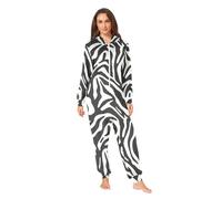 RPLIFE Pigiama natalizio intero da uomo e donna a righe zebrate bianche e nere con cappuccio, pigiama natalizio per adulti, Nero Bianco Zebra Stripe, X-Large