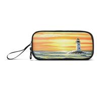 RPLIFE Pittura a olio Faro Ocean Orange Pencil Box, Nylon Pencil Case, Divertente astuccio