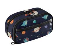 RPLIFE Planet Dino Navy - Astuccio per bambini con tasca in PVC trasparente, grande capacità, organizer multi scomparto per materiale scolastico