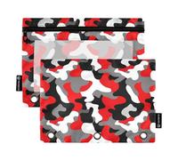 RPLIFE Pochette a tre fori rosso mimetico con finestra trasparente, confezione da 2 sacchetti con cerniera per ragazze e bambini, materiale scolastico, 24,9 × 17,8 cm (taglia unica x 2)