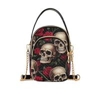 RPLIFE Portafoglio a tracolla vintage con teschi rossi e rose rosse per donne piccole borse