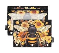 RPLIFE Raccoglitore con cerniera con finestra trasparente, confezione da 2 sacchetti per pastelli per bambini, materiale scolastico per bambini, 24 cm x 17 cm, fiori d'api floreali neri