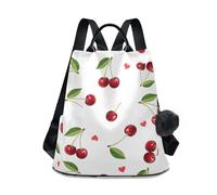 RPLIFE Red Cherries Green Leaves White Backpack Purse per le donne antifurto posteriore cerniera moda casual borsa da viaggio