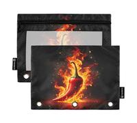 RPLIFE Red Chili Fire - Confezione da 2 tasche con cerniera per la scuola dei bambini, astuccio trasparente a tre fori per ragazzi e ragazze, 24 cm x 17,8 cm (taglia unica x 2)