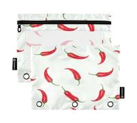 RPLIFE Red Chili Peppers - Confezione da 2 sacchetti per raccoglitori a tre fori per la scuola dei bambini, con cerniera frontale trasparente per ragazzi e ragazze, 24 cm x 17,8 cm (taglia unica x 2)