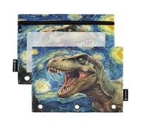 RPLIFE Roar Dinosaur Starry Night, confezione da 2 sacchetti grandi per la scuola dei bambini, custodia trasparente per raccoglitori per ragazzi e ragazze, 24 cm x 17,8 cm (taglia unica)