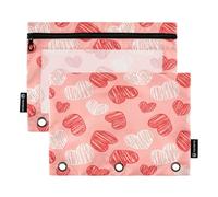 RPLIFE Rosso Bianco Scribble Hearts Rosa Confezione da 2 3 fori Punch Zipper Pouch per la scuola dei bambini, sacchetto con cerniera anteriore trasparente per ragazzi ragazze, 24,9 × 17,8 cm