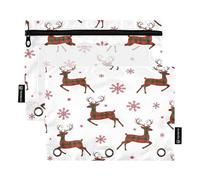 RPLIFE Rosso Verde Plaid Renna Bianco 2 Pack 3 Anello Cerniera Matita Pouch per Bambini Scuola, PVC Trasparente Zipper Raccoglitore Tasca per Ragazzi Ragazze, 9.8″ × 7″