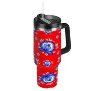 RPLIFE Russian Folk - Bicchiere da caffè in acciaio inox isolato con manico, 1,18 l, per uomo e donna, motivo floreale, colore: blu, bianco e rosso