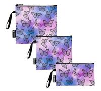 RPLIFE Sacchetti per snack e sandwich in tessuto lavabile con farfalle viola acquerello, riutilizzabili, con cerniera, per viaggi, lavoro, ufficio, scuola (set da 3: S/M/L)