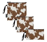 RPLIFE Sacchetti per snack e sandwich in tessuto marrone con stampa mucca, riutilizzabili, con cerniera, per scuola, ufficio, viaggi, lavoro (set da 3: S/M/L)