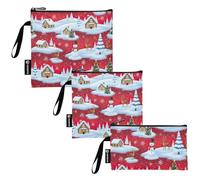 RPLIFE Sacchetti riutilizzabili per panini e snack, motivo: pupazzi di neve, con cerniera, ecologici, lavabili per bambini, studenti, adulti (confezione da 3: S/M/L)