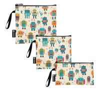 RPLIFE Sacchetti riutilizzabili per sandwich con robot, stile retrò, con cerniera, per alimenti, lavabili per scuola, picnic, lavoro, viaggi (confezione da 3)