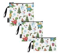 RPLIFE Sacchetti riutilizzabili per snack e sandwich con dinosauri natalizi, con cerniera, ecologici, lavabili per studenti (confezione da 3: S/M/L)