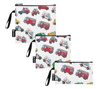 RPLIFE Sacchetti riutilizzabili per snack e sandwich con veicoli colorati in stile cartone animato, in tessuto lavabile, con cerniera, per studenti (set da 3: S/M/L)