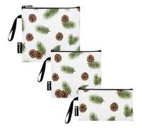 RPLIFE Sacchetti riutilizzabili per snack e sandwich, motivo ramo di pigne invernali, con cerniera, per alimenti, lavabili per bambini, studenti, adulti (confezione da 3: S/M/L)