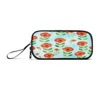 RPLIFE Sacchetto blu della penna della matita dei fiori rossi dell'acquerello, i sacchetti della matita dello zip, grande caso della matita di capacità