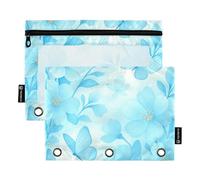 RPLIFE Sacchetto perforatore a tre fori con finestra trasparente, confezione da 2 sacchetti per ragazze con cerniera per bambini, materiale scolastico per bambini, 9,8 "× 7", fiori blu pastello