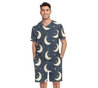 RPLIFE Set pigiama da uomo, a maniche corte, in modal con tasche, motivo luna e stelle, Lune e Stelle, XL