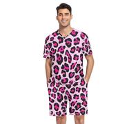 RPLIFE Set pigiama estivo da uomo a maniche corte, abbigliamento da notte per il tempo libero, taglie S-XXL, Stampa Leopardata Rosa Nero, M