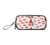 RPLIFE Simpatici astucci rossi per matite con gnomo natalizio, astucci con cerniera, grande astuccio in tessuto