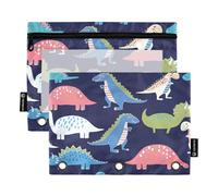 RPLIFE Simpatici dinosauri colorati Rex 3 fori perforatore sacchetto trasparente con finestra trasparente, confezione da 2 astuccio per matite per ragazzi e bambini, materiale scolastico, 9,8 "× 7