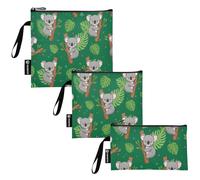 RPLIFE Simpatici koala tropicali foglie lavabili in tessuto snack e sandwich borsa riutilizzabile, con cerniera, sacchetti per alimenti per viaggi, lavoro, scuola, ufficio (set da 3: S/M/L)
